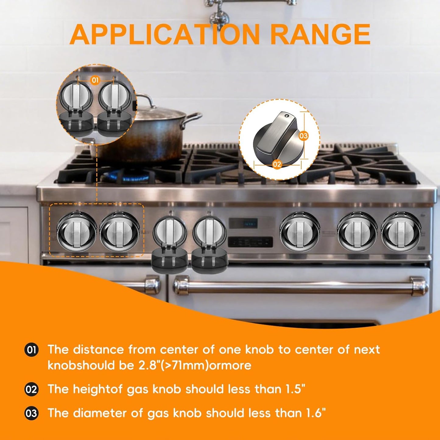 Stove Knob Safety Covers, 6 Pack Stove Knob Covers for Child Safety, Universal Gas Stove Knob Covers with Adhesive, Heat-Resistant Baby Proof Stove Knob Covers, Black