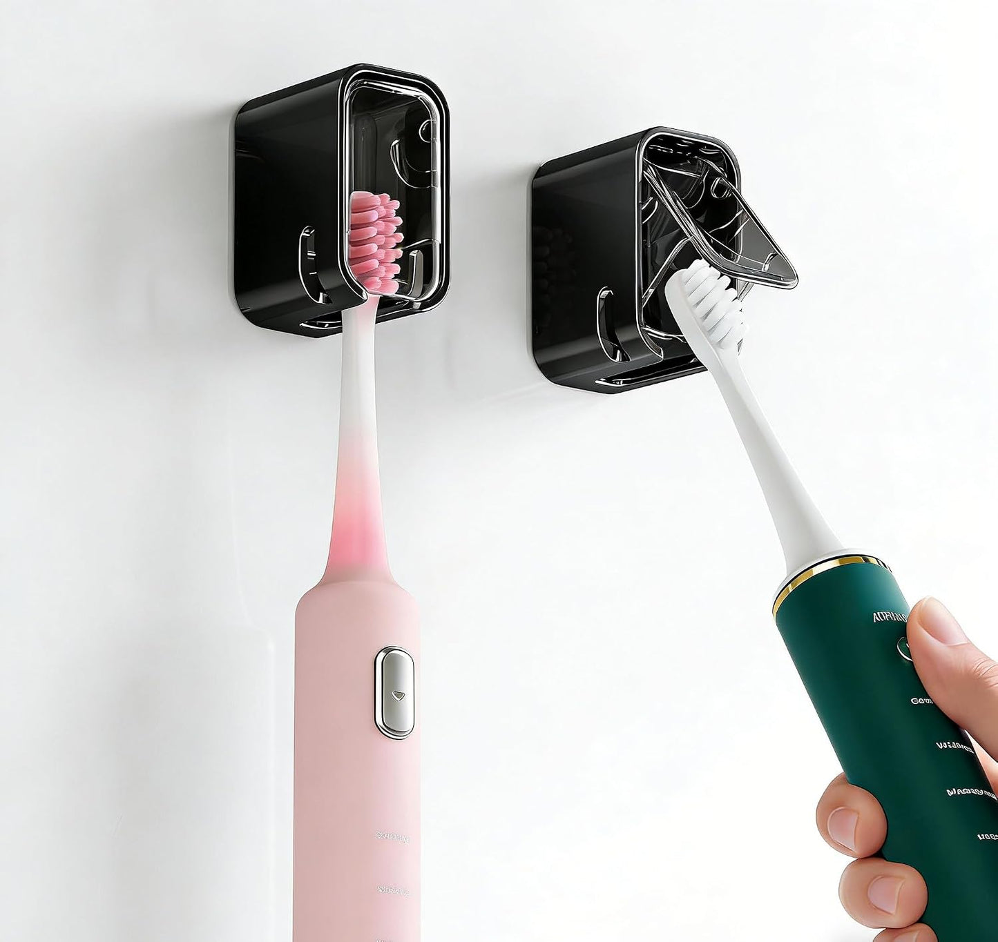 2-Pack Wall-Mounted Single Slot Toothbrush Holder with Cover, Shower & Travel Toothbrush Storage Organizer for Bathroom