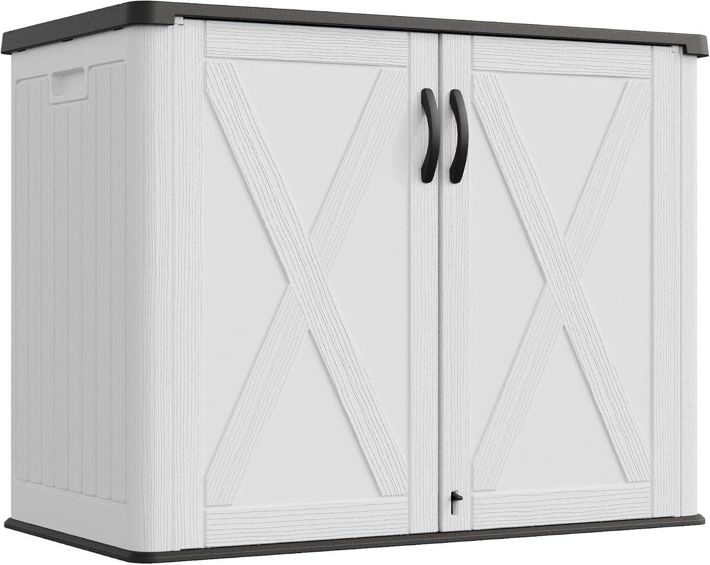 Greesum Outdoor Storage Cabinet, 26 CUFT Deck Box Without Shelves, Waterproof Plastic Storage Shed for Patio Cushions, Gardening Tools, Lockable and Sidehandles, UV Resistant, Beige