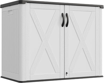Greesum Outdoor Storage Cabinet, 26 CUFT Deck Box Without Shelves, Waterproof Plastic Storage Shed for Patio Cushions, Gardening Tools, Lockable and Sidehandles, UV Resistant, Beige