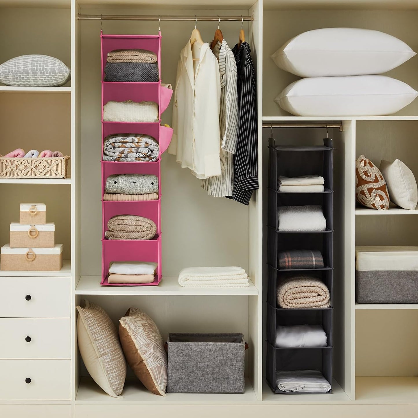 YOUDENOVA Hanging Closet Organizer, 6-Shelf Closet Hanging Storage Shelves, 2 Packs, Grey