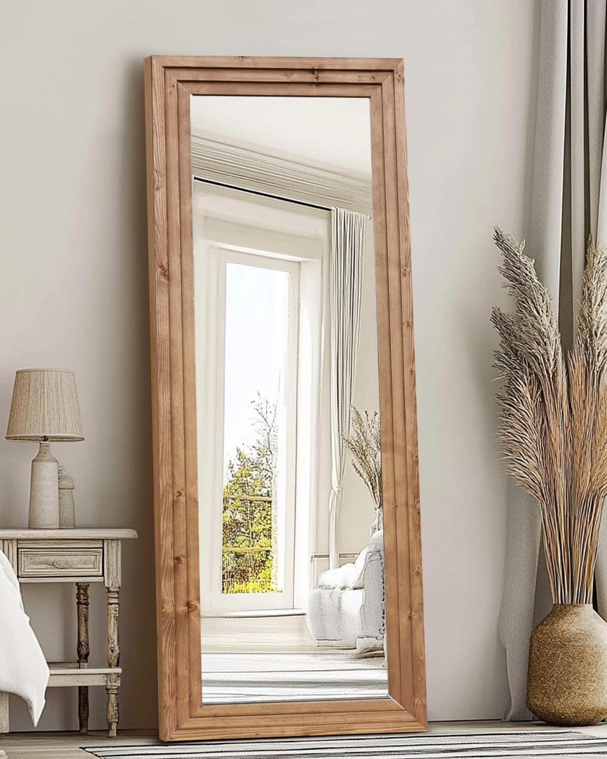 Full Length Mirror 65"x22" with Stand Solid Wood Frame Floor Large Mirror for Living Room, Bedroom Hanging Standing or Leaning Wall-Mounted, New Black