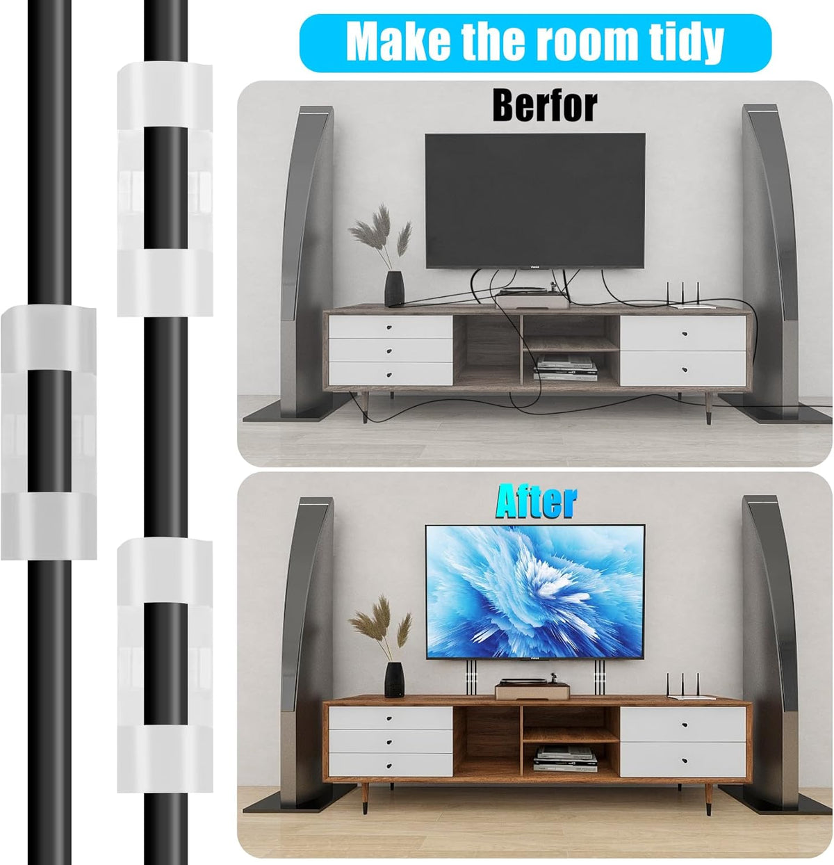 XHF 50pcs Medium Self Adhesive Cable Clips White,Wire Clips Cable Management Wire Organizer Cord Holder for Under Desk, Car, Wall, TV PC Ethernet Cable
