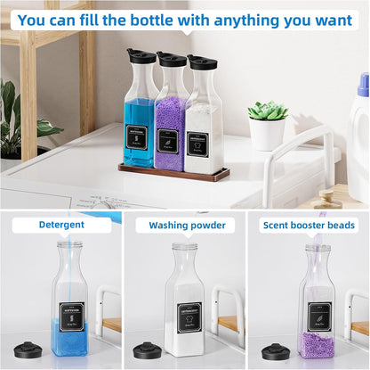 Laundry Detergent Dispenser,54OZ Laundry Soap Dispenser,Liquid Laundry Detergent Container,Fabric Softener Dispenser with Bamboo Wood Tray,Laundry Room Organizer with 4 Labels