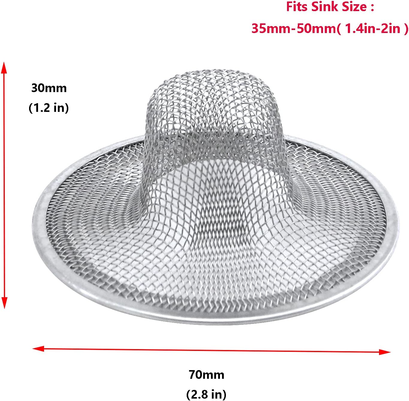 Antrader Kitchen Sink Strainer, 2Pcs Stainless Steel 2-Inch Diameter Mesh Round Filter Bathroom Bathtub Wash Basin Garbage Disposal Basket Filter