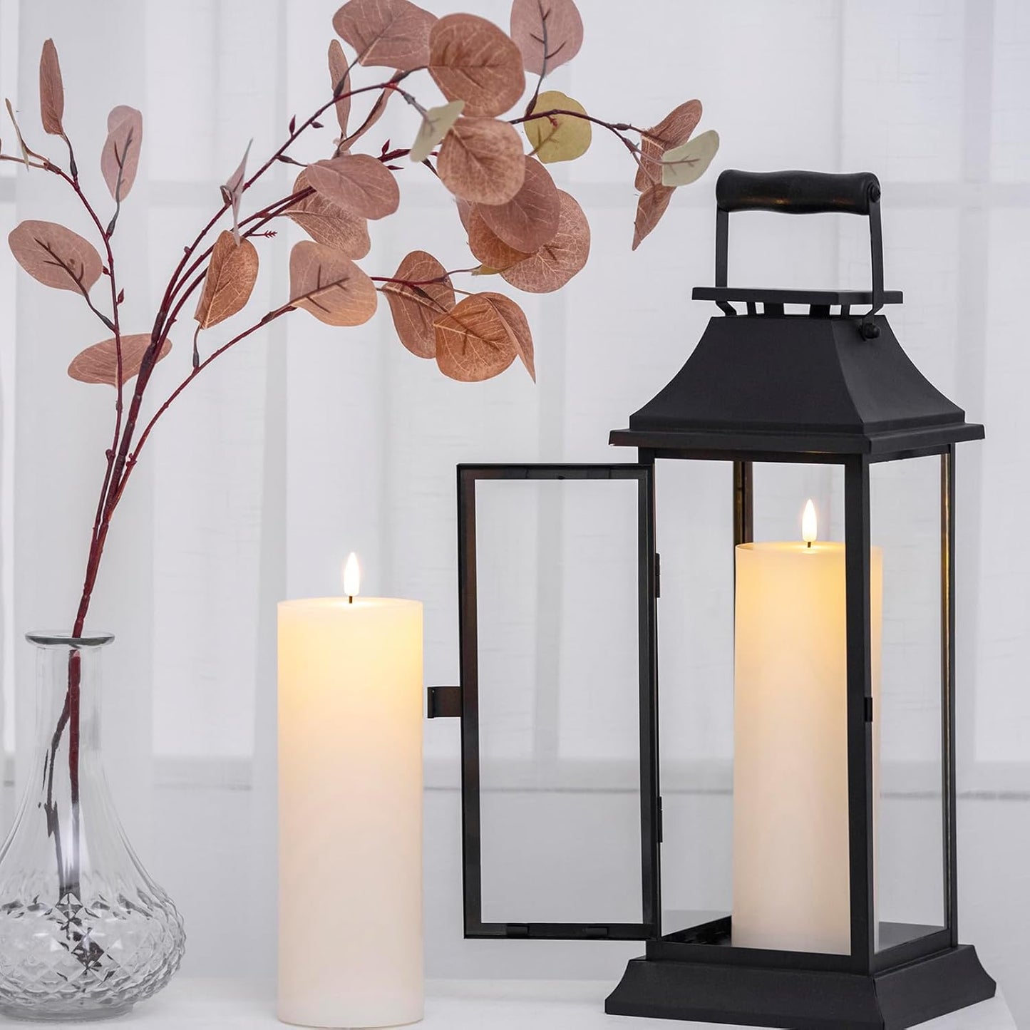 volnyus White Flameless Candles Set of 2 (3x6 inch) Flickering LED Wax Candles Battery Operated with Remote Control Timers for Night Light/Fireplace/Party Dimmable Pillar Candles Flat top