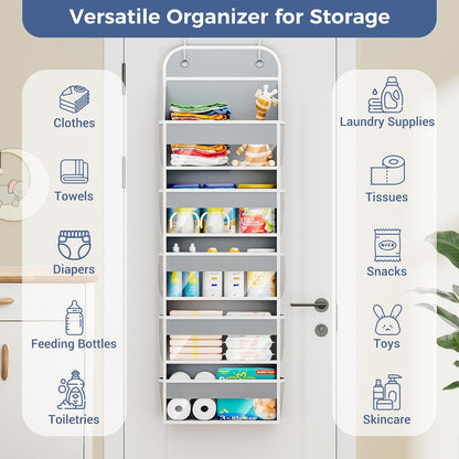 COOLBEBE 2-Pack over the Door Organizer, 5-Tier Hanging Storage with Clear Windows & Mesh Side Pockets, Heavy-Duty Nursery Closet Organizer for Baby Essentials, Bathroom, Bedroom, Grey