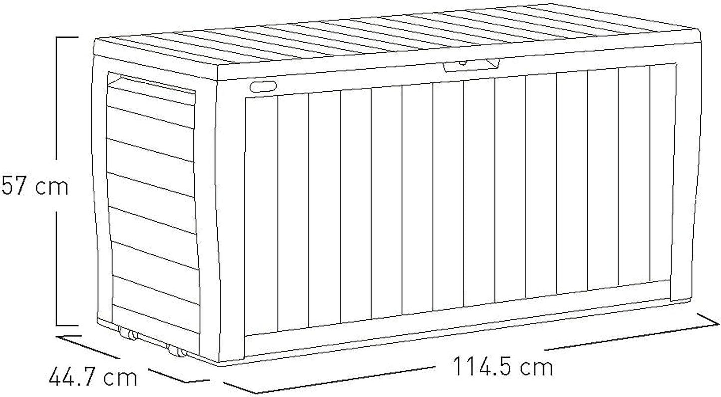 Keter Marvel+ 270L Outdoor 65% recycled Garden Furniture Storage Box Graphite Wood Panel Effect | Fade Free | All Weather Resistant | Safe and Secure | Zero Maintenance | 2 year Warranty