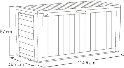 Keter Marvel+ 270L Outdoor 65% recycled Garden Furniture Storage Box Graphite Wood Panel Effect | Fade Free | All Weather Resistant | Safe and Secure | Zero Maintenance | 2 year Warranty