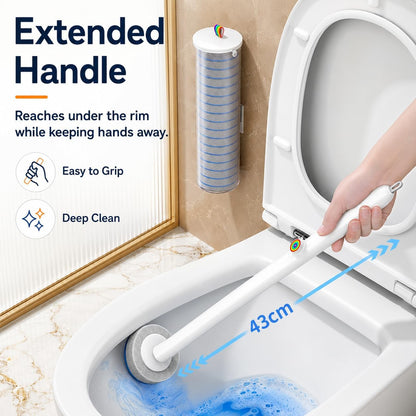 Disposable Toilet Cleaning Brush Kit with 18 Refill Heads, One-Press Release, Built-in Cleaning Solution, Wall-Mounted Storage, Ideal for Bathroom, Home, Rental and Airbnb