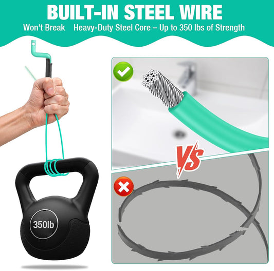 55inch Steel Core Drain Clog Remover Tool With Rotating Handle, Slim Snake Drain Hair Removal Tool For Narrow Pipes, Sinks, Showers, Toilets, Clears Hair, Blockages With Sink Drain Cleaner (5pcs)