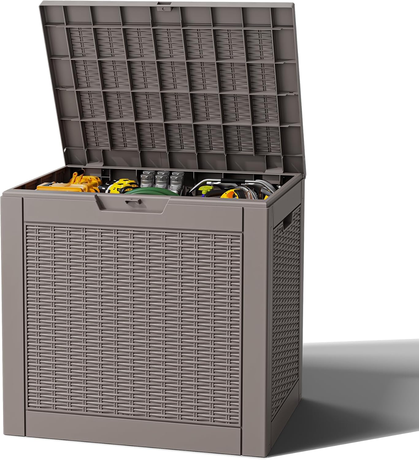 Outdoor Storage Box, Resin Deck Boxes Indoor and outdoor, Waterproof Storage Box Lockable Lid (Black, 85 Gallon)