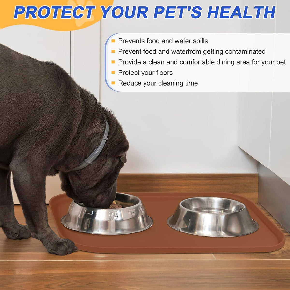 SMILOOL Silicone Pet Food Mat with Raised Edge for Food and Water Bowl, Dog Feeding Mats, Cat Food Trays for Floor Waterproof, Rubber Tray for Dogs and Cats, 19 x 12 x 0.7 Black