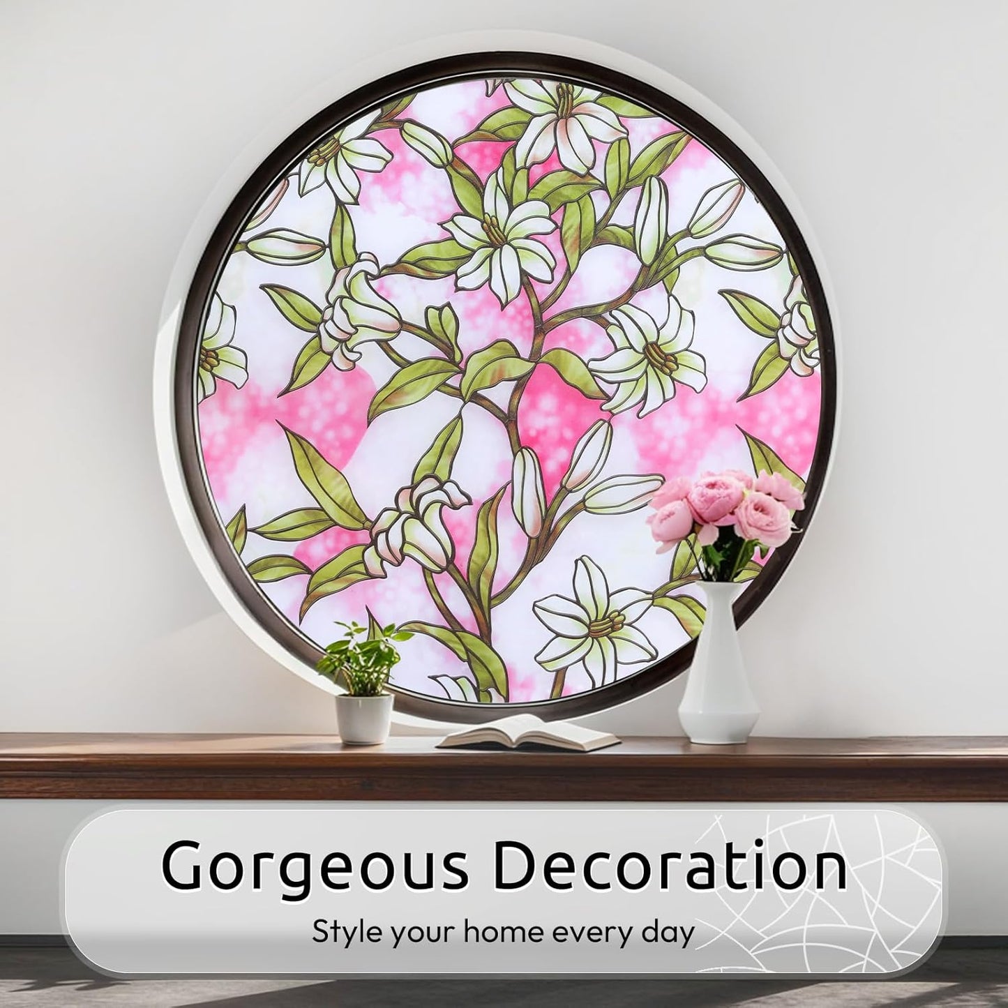 rabbitgoo Window Privacy Film, Decorative Stained Glass Window Film, Sun Blocking Glass Clings, Renter-Friendly Static Cling Frosted Sticker Covering for Home Door, Rainbow Tulip 17.5" X 78.7"