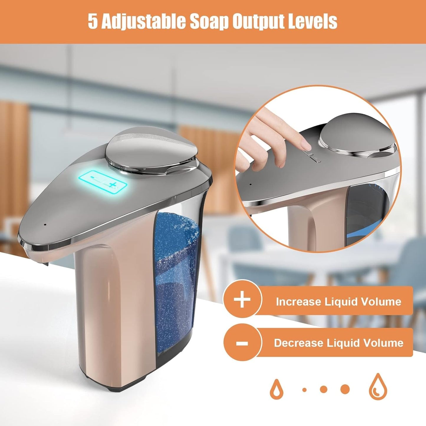 PZOTRUF Automatic Soap Dispenser, Touchless Dish Soap Dispenser 17oz/500ml with Infrared Sensor, 5 Adjustable Soap Dispensing Levels, Liquid Hand Dispenser for Bathroom Kitchen Sink (Silver)