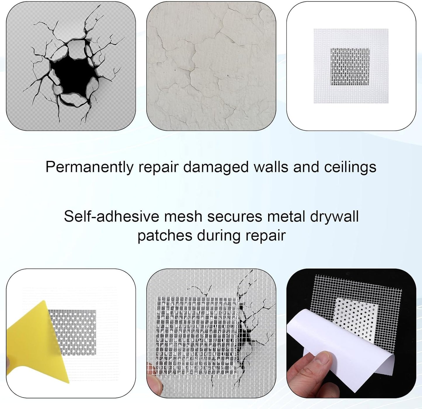 11 Pack Wall Repair Patch Kit, 2 Inch Wall Patch Repair with Scraper Self-Adhesive Drywall Repairs Patch Aluminum Mesh Repairs Patches Walls Hole Repairing Patches for Damaged Walls Ceilings Repairing