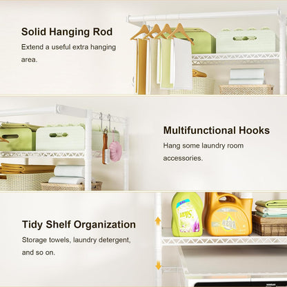 Ulif U11 Over Washer and Dryer Shelves, 3 Tiers Laundry Room Storage and Organizer Standing Shelf, Metal Freestanding Clothes Drying Rack, 33.9" W x 19.7" D x 77.6" H, Black