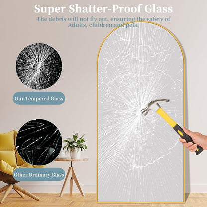 Full Length Mirror with Stand, 71"x28" Arched Full Body Large Stand Up Aluminum Frame Floor Standing Mirror, Freestanding Hanging Leaning Mounted for Bedroom Living Room Entryway Gold