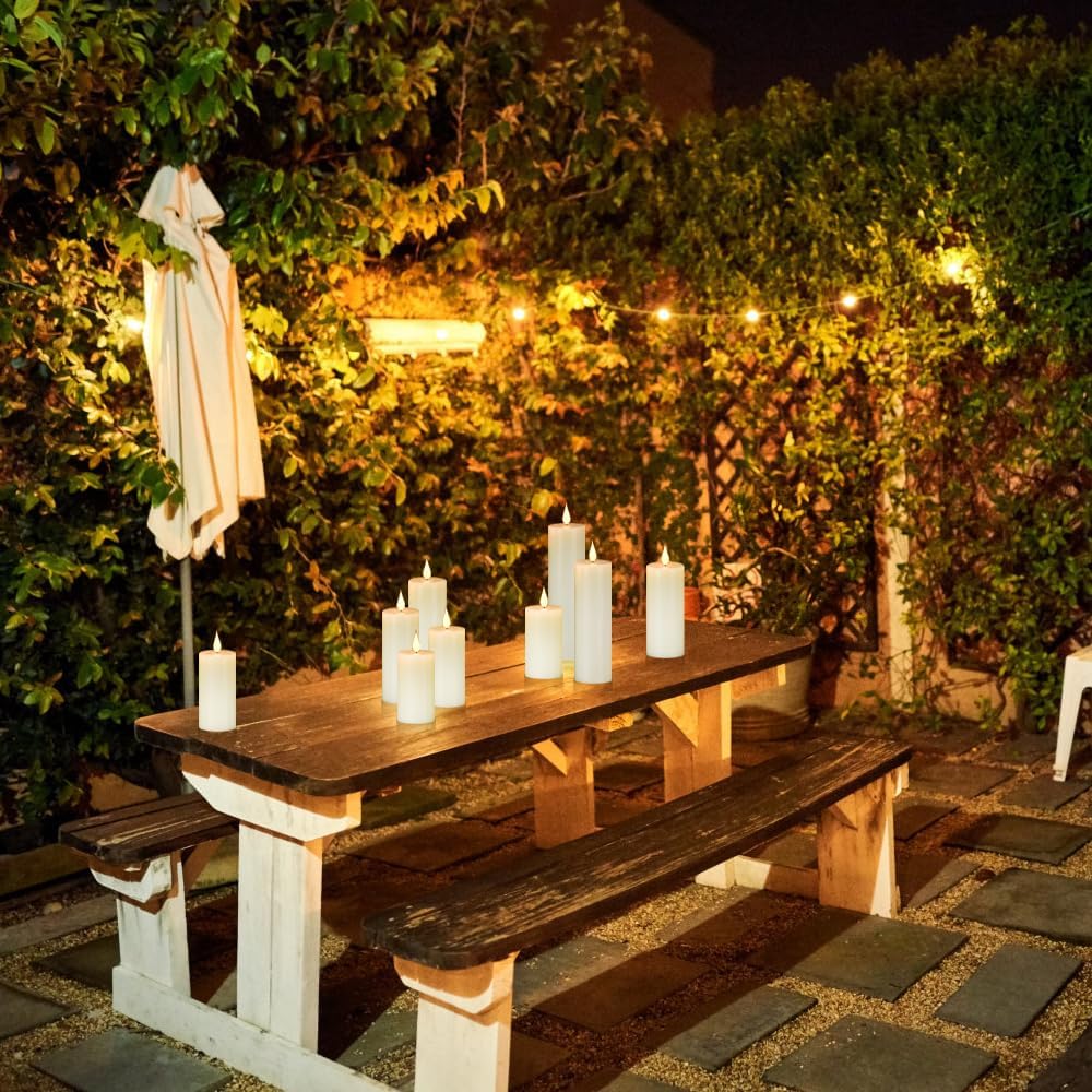 Waterproof Flameless Remote Control Candles 2PACK(D3''*H5.5'')Battery Operated Flickering LED Pillar Candle,plastic with 10-Key 24Hours Timer for Outdoor/Indoor Party Garden Lanterns Porch Ivory