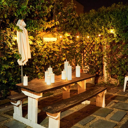 Waterproof Flameless Remote Control Candles 2PACK(D3''*H5.5'')Battery Operated Flickering LED Pillar Candle,plastic with 10-Key 24Hours Timer for Outdoor/Indoor Party Garden Lanterns Porch Ivory