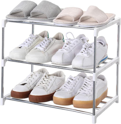 Jucaifu Stackable Small Shoe Rack, Entryway, Hallway and Closet Space Saving Storage and Organization (3-Tier, White)