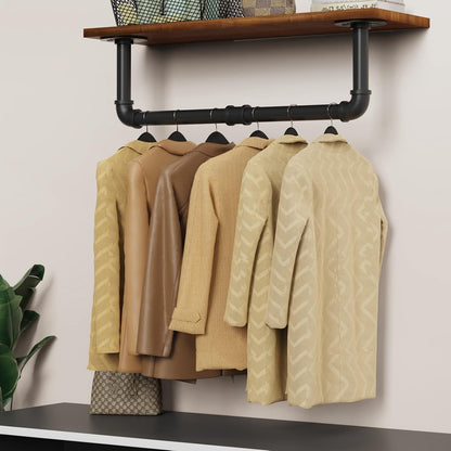 Wall Mounted Clothes Rack 38.4in, Industrial Pipe Wall Mount Clothing Rack, Heavy Duty Iron Garment Racks, Space Saver Multi-purpose Hanging Rod for Laundry Room, Closet Storage, 1 Pack