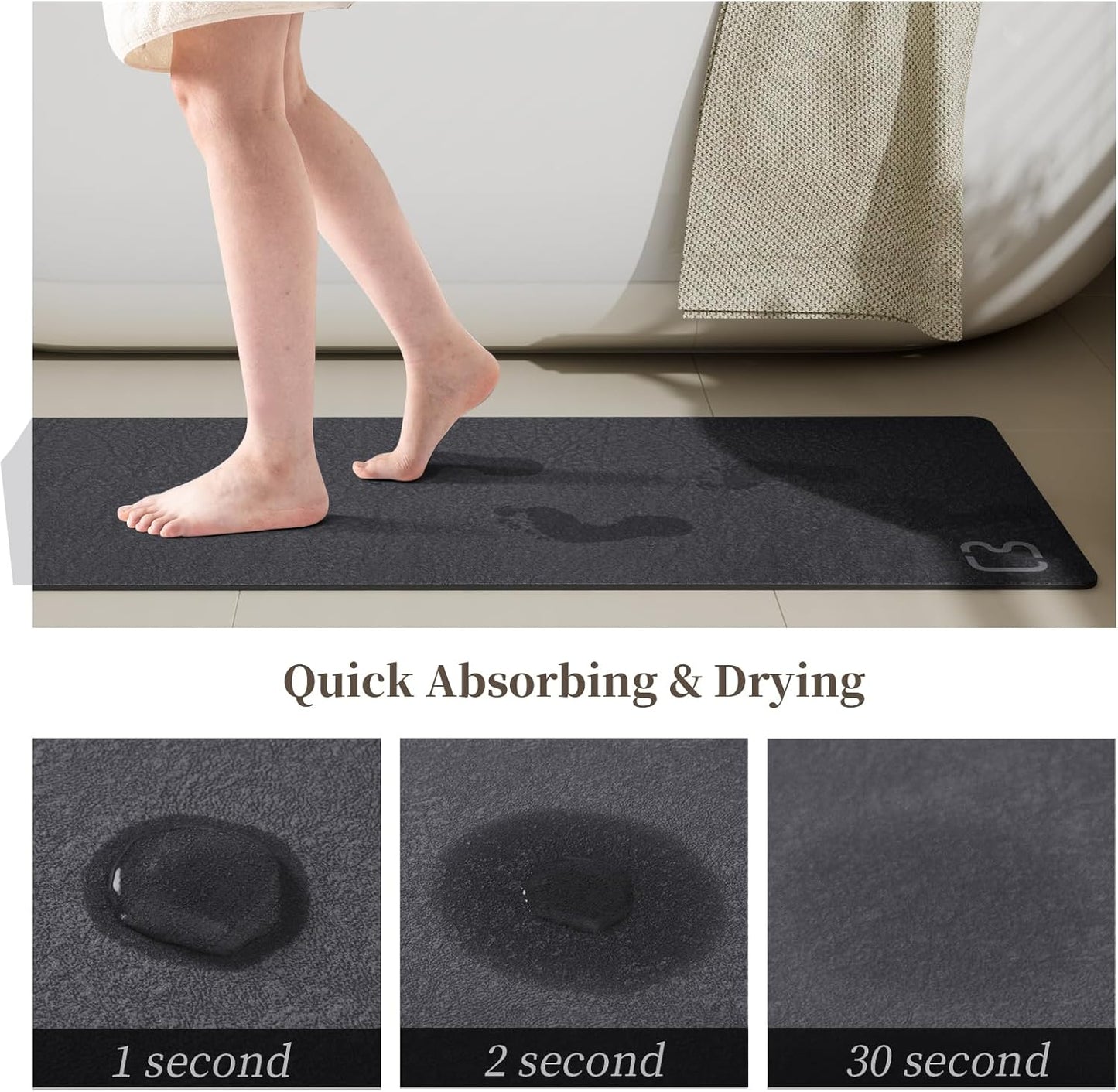 Diatomaceous Earth Bath Mat Rugs Super Absorbent Diatomite Stone Bath Mat Non Slip Quick Dry Thin Bathroom Mat Fit Under Door, Floor Rugs in Front of Bathtub, Shower Room, Sink,15.7"x23.6", Grey