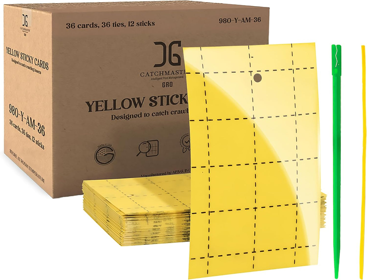 Catchmaster GRO Yellow Regular Double Sided Sticky Traps 72PK, Adhesive Bug & Fruit Fly Trap, Pest Control for Home, Farm, Garden, Hydroponics & Greenhouse, Protect Live Plants Indoor & Outdoor