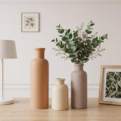 CUCUMI Ceramic Vase Set of 5, Home Decor Farmhouse Décor Handmade Pottery Vases for Pampas Grass, Dried Fresh Flowers, Table, Living Room, Kitchen, Shelf, Entryway Mantel Neutral Tones