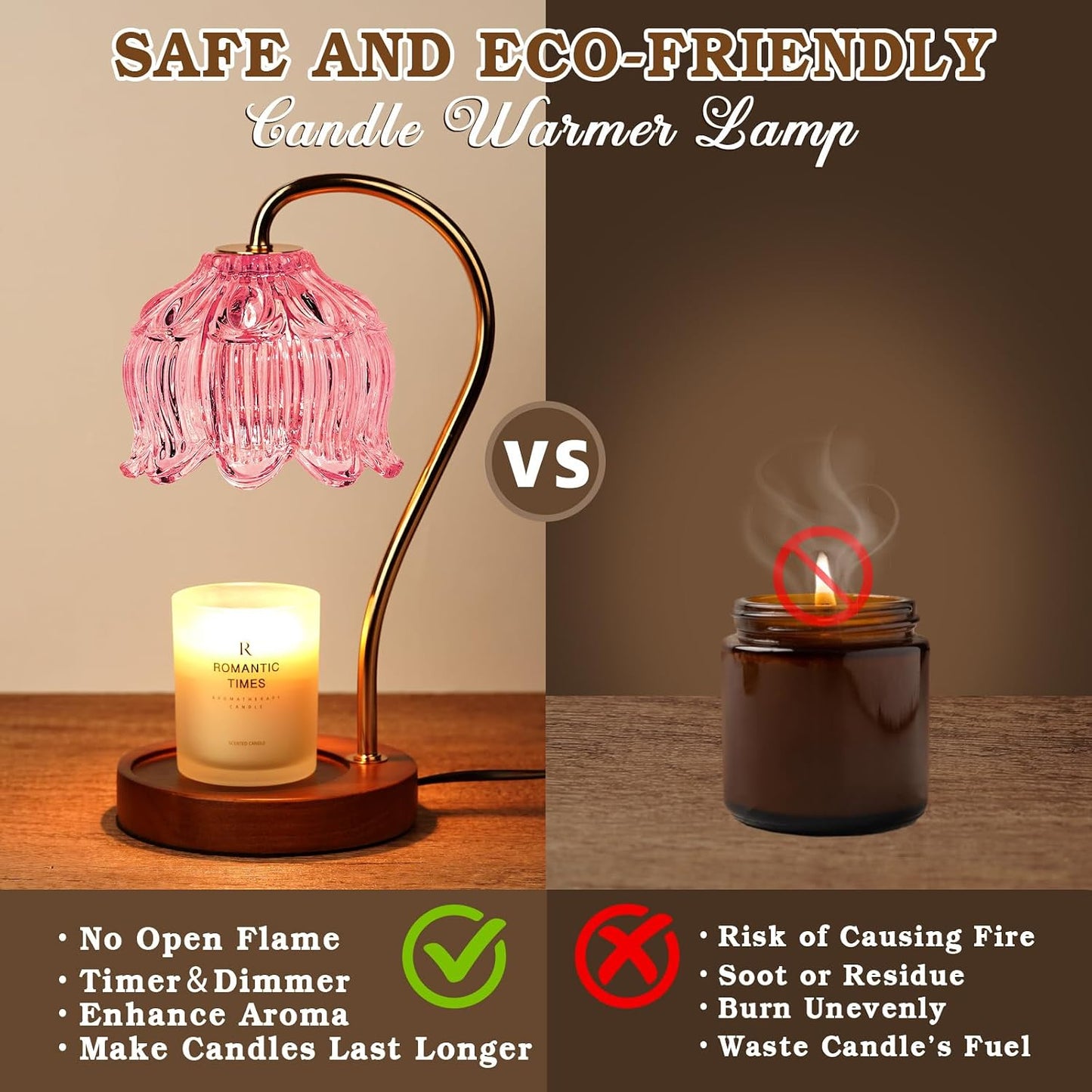 Funistree Flower Candle Warmer Lamp with Timer, Dimmable Candle Lamp Warmer, Christmas Birthday Gifts for Women Mom Her, Housewarming Home Decor, Lotus Wax Warmer for Yankee Candles - Lily Amber