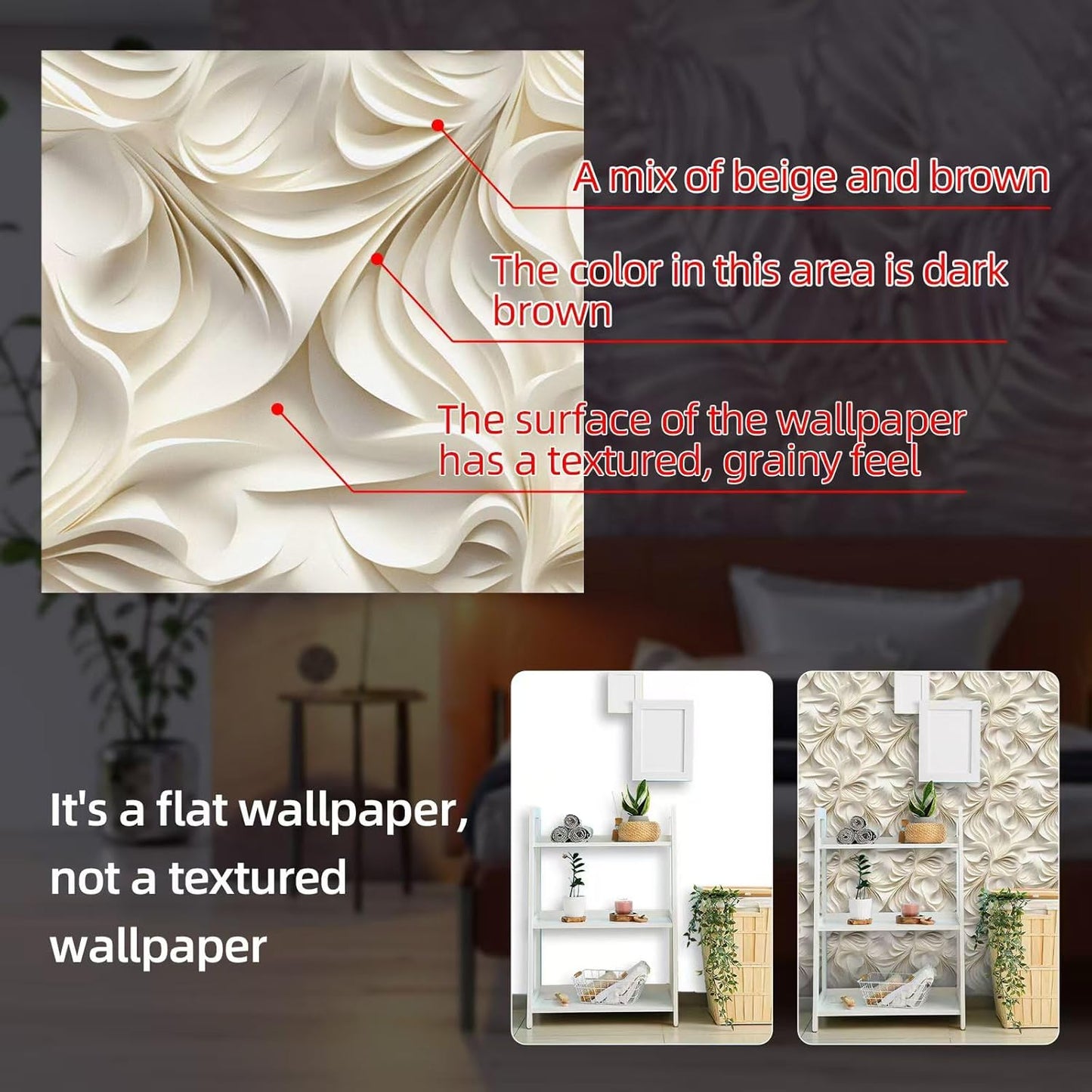 Floral Peel and Stick Wallpaper 3D Effect Interior Wall Décor Contact Paper Self Adhesive Removable Renter Friendly for Bedroom Living Cabinet Room 17.7in x 9.8ft (Not Textured Wallpaper