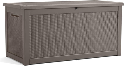 DRATO 35 Gallon Outdoor Storage Box Waterproof, Resin Small Deck Box for Patio Furniture Bench, Pool Garden Tools, Weatherproof Outside Storage Bin for Backyard Porch (Black, 35 Gallon)