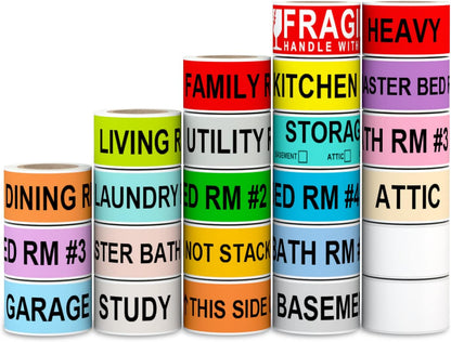 960 Count Home Moving Labels,16 Rolls Different Color Coding Moving Labels for Boxes Stickers + Fragile Moving Stickers + 1 Blank Label Roll for Customized Use