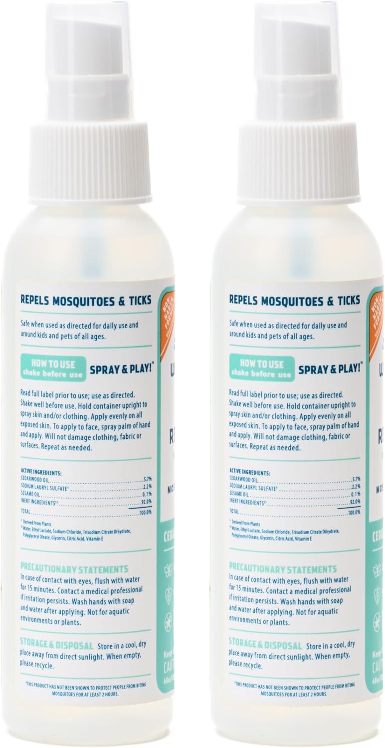 Wondercide - Mosquito, Tick, and Insect Repellent with Natural Essential Oils - Bug Spray and Killer - Safe for Family - Lemongrass 2-Pack of 4 oz Bottle