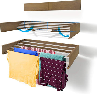 Step Up Laundry Drying Rack (28-INCH White), Wall Mounted, Retractable Clothes Drying Rack, 40lbs Capacity, 11.6 Linear Ft, with Wall Template and Long Screwdriver Bit