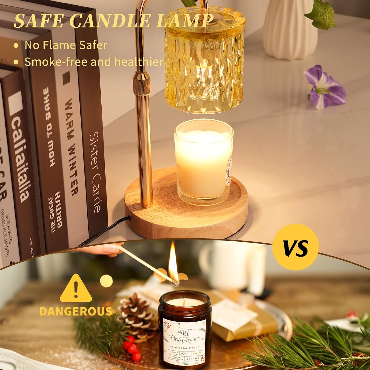 Candle Warmer Lamp with Timer and Dimmable, Electric Wax Melt Candle Warmers Height Adjustable with 2 Bulbs, Birthday Gifts for Women House Warming, Home Decor for Scented Jar Candles(Clear)