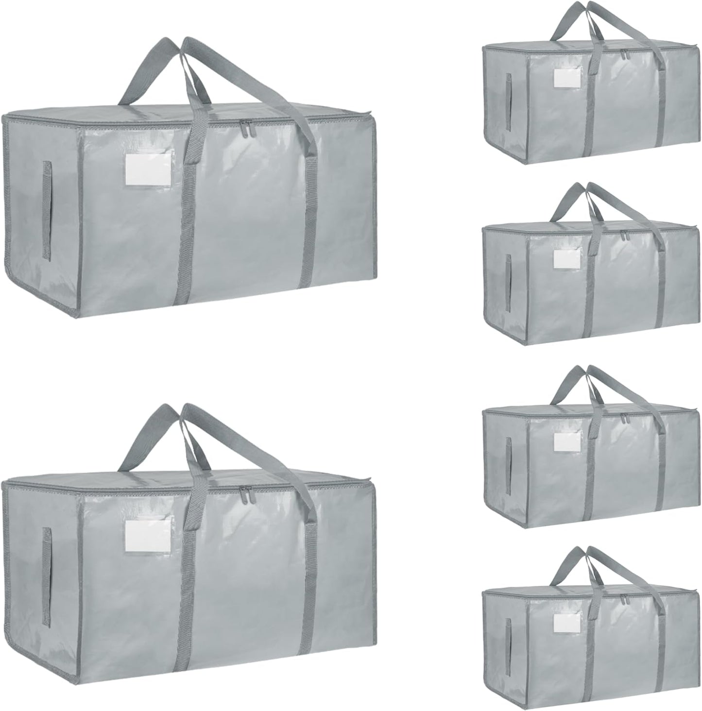 8 Pack-Extra Large Heavy Duty Moving Bags - Waterproof Storage Totes with Handles & Zippers, Foldable for College Dorm, Storage (Clear)