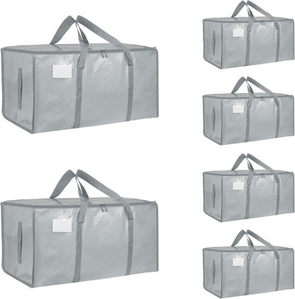 8 Pack-Extra Large Heavy Duty Moving Bags - Waterproof Storage Totes with Handles & Zippers, Foldable for College Dorm, Storage (Clear)