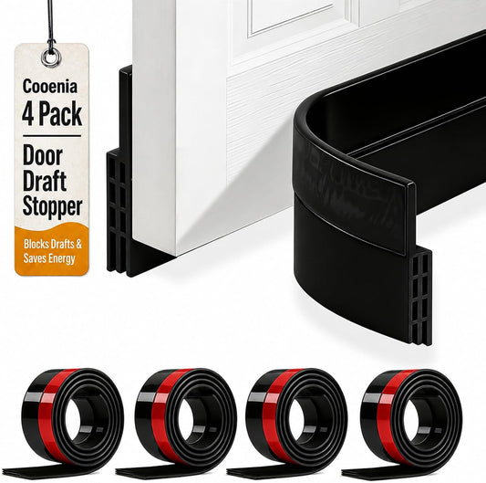 4 Pack Door Draft Stopper, Door Sweep for Bottom of Door,2''W X 39''L,White | Blocker Draft Noise Cold Air, Strong Adhesive, Energy Saving Door Gap Filler for Interior & Exterior Door, Quick Installation