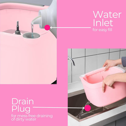 TRUE & TIDY Square Spin Mop & Bucket System – Dual Chamber for Clean & Dirty Water, 360° Rotating Self-Wringing Mop with Built-in Scrub Brush, Stainless Steel Handle & 2 Reusable Microfiber Mop Pads