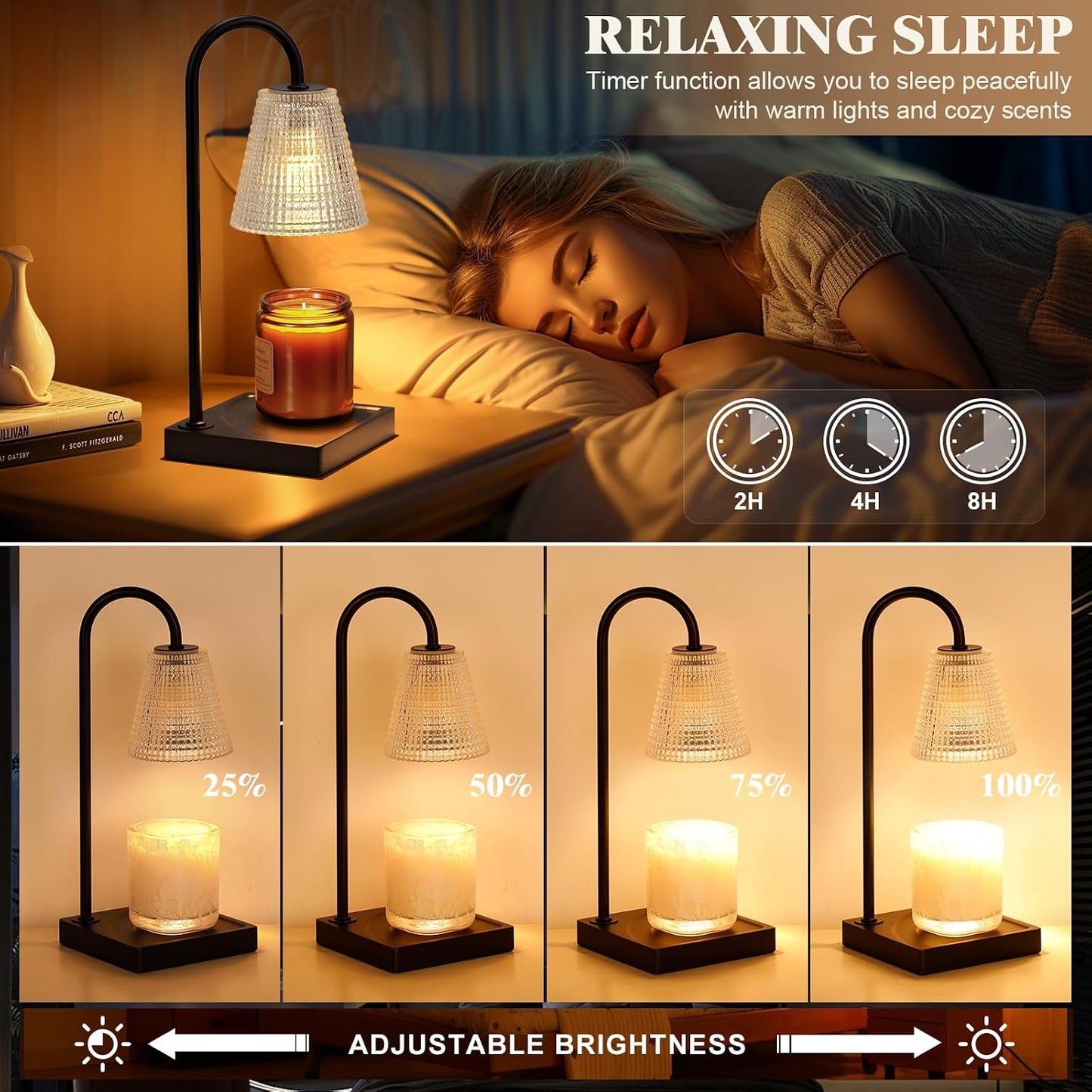 Hong-in Candle Warmer Lamp with Timer-Dimmable Adjustable Height Candle Lamp Warmer, Birthday Gifts for Women Mom Her, Housewarming Office Home Decor,Wax Warmer for Scented Wax Jar Candles