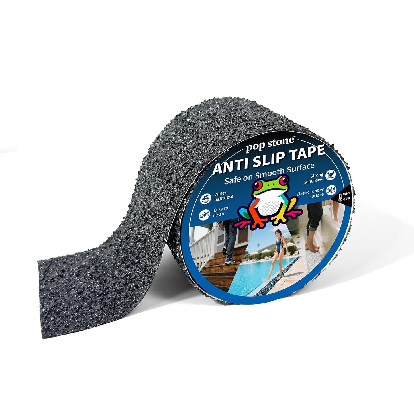Waterproof Anti-Slip Traction Tape | 2" x16.5 FT | Heavy-Duty EPDM Rubber, Strong Grip & Barefoot Gentle | Indoor & Outdoor Solution: Poolside, Bath, Ramps, Stairs, Board Steps