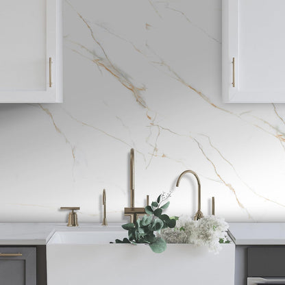 Marble Peel and Stick Waterproof Wall Paneling, 118" x 47" Carrara White Matte Finish Self-Adhesive Backsplash Tile Vinyl Wall Panel for Kitchen Bathroom Wall Decor, Covers 38.75 Sq. Ft.