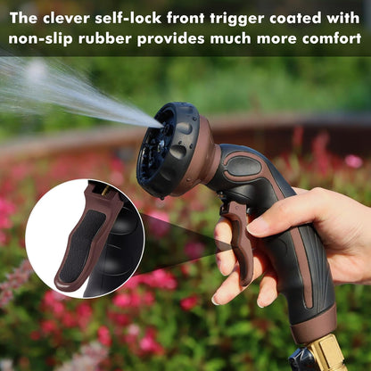 RESTMO Hose Nozzle with Easy Self-Lock Trigger, Heavy Duty Metal Water Hose Sprayer with 9 Spray Patterns and On/Off Valve, Ideal for Outdoor Lawn & Garden Watering, Car & Pet Washing