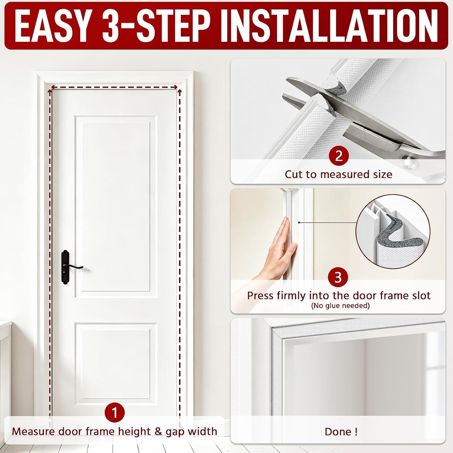 Litaibai 40 ft Kerf Weather Stripping Door Seal for Exterior Doors, White | Press-in kerf seal for grooved door frames is not self-adhesive, replaces worn seals, and helps reduce drafts and energy loss