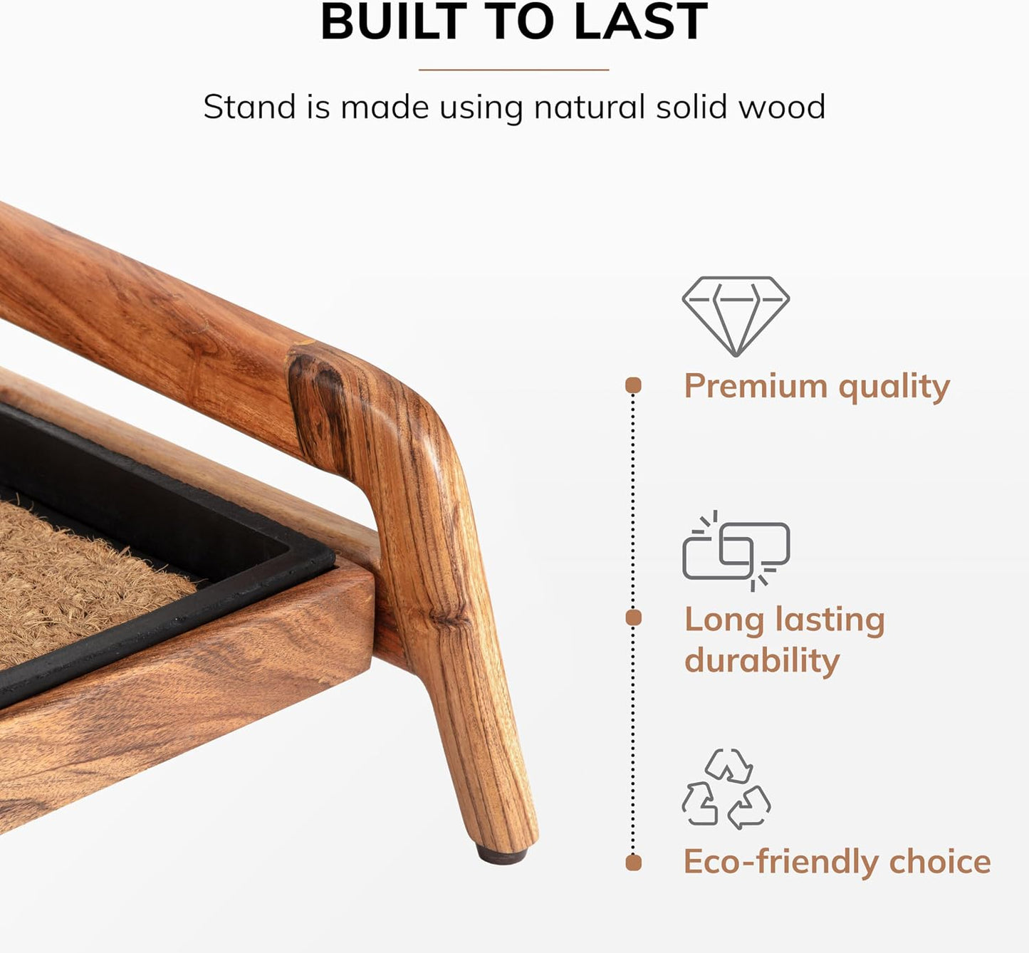 Anji Mountain Heavy Duty Waterproof Wooden Shoe Storage Mat Organizer/Boot Storage Tray Multi Use for Entryway with Coir, Tan Rectangle Embossed Insert, 1 Tier, Fits 2 Pair (26.5" Wide)
