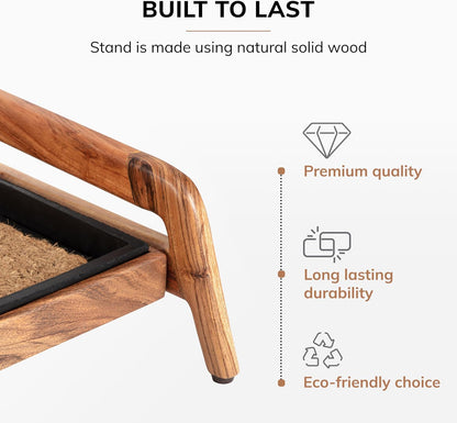 Anji Mountain Heavy Duty Waterproof Wooden Shoe Storage Mat Organizer/Boot Storage Tray Multi Use for Entryway with Coir, Tan Rectangle Embossed Insert, 1 Tier, Fits 2 Pair (26.5" Wide)