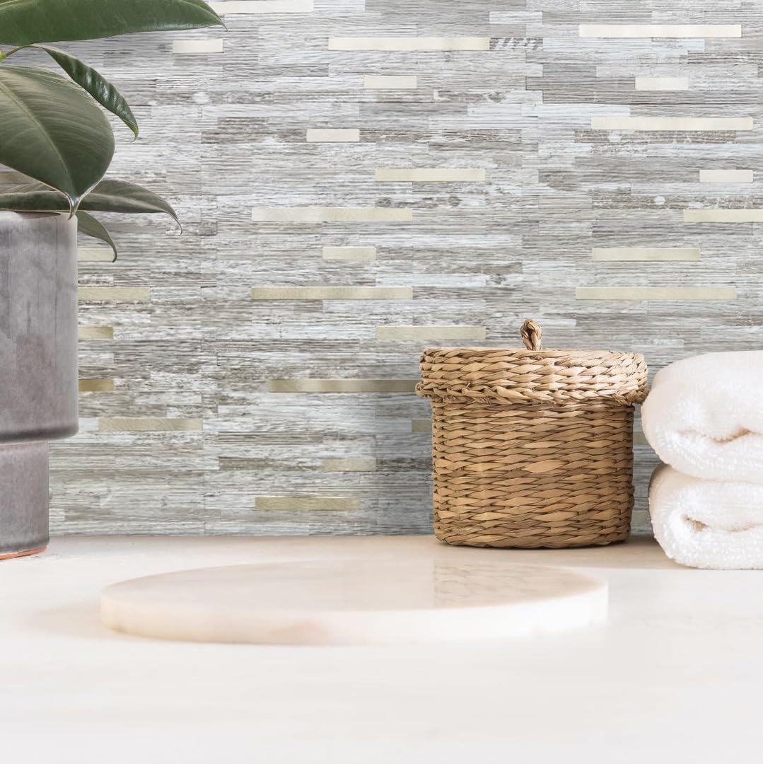 DICOFUN 10-Sheet Peel and Stick Backsplash Wall Tile, PVC Kitchen Backsplash Peel and Stick in Sandstone, 9.4 sq.ft