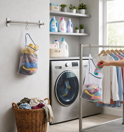 2Pcs Mesh Hanging Laundry Bags for Washing Machine, 15 X 12 inch Wash Bag for Clothes Delicates Lingerie with S Hooks