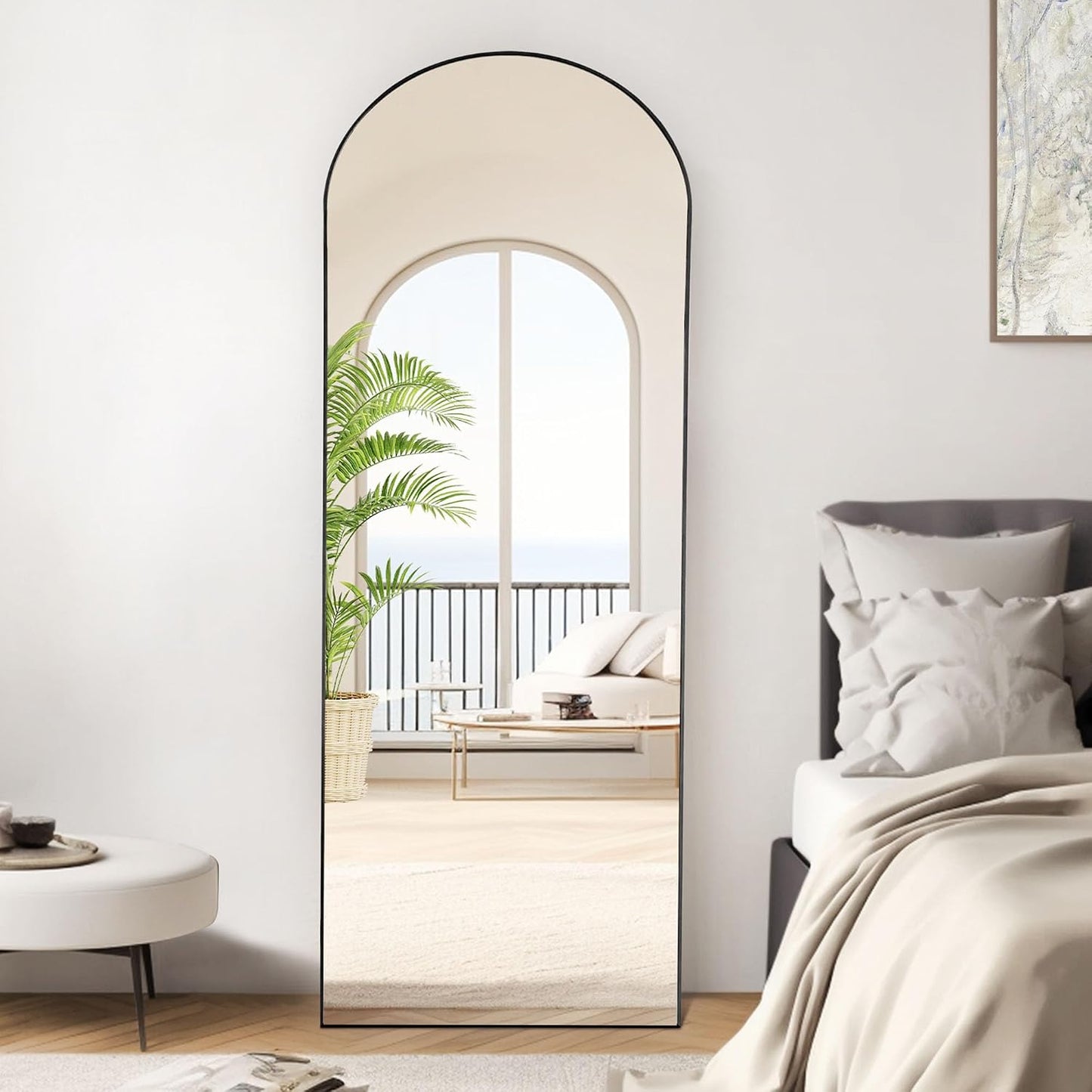 OLIXIS 64"x 21.5" Arched Mirror Full Length, Full Body Mirror with Stand, Hanging or Leaning for Wall, Floor Standing with Shatter-Proof Glass for Bedroom, Living Room, Long, Black